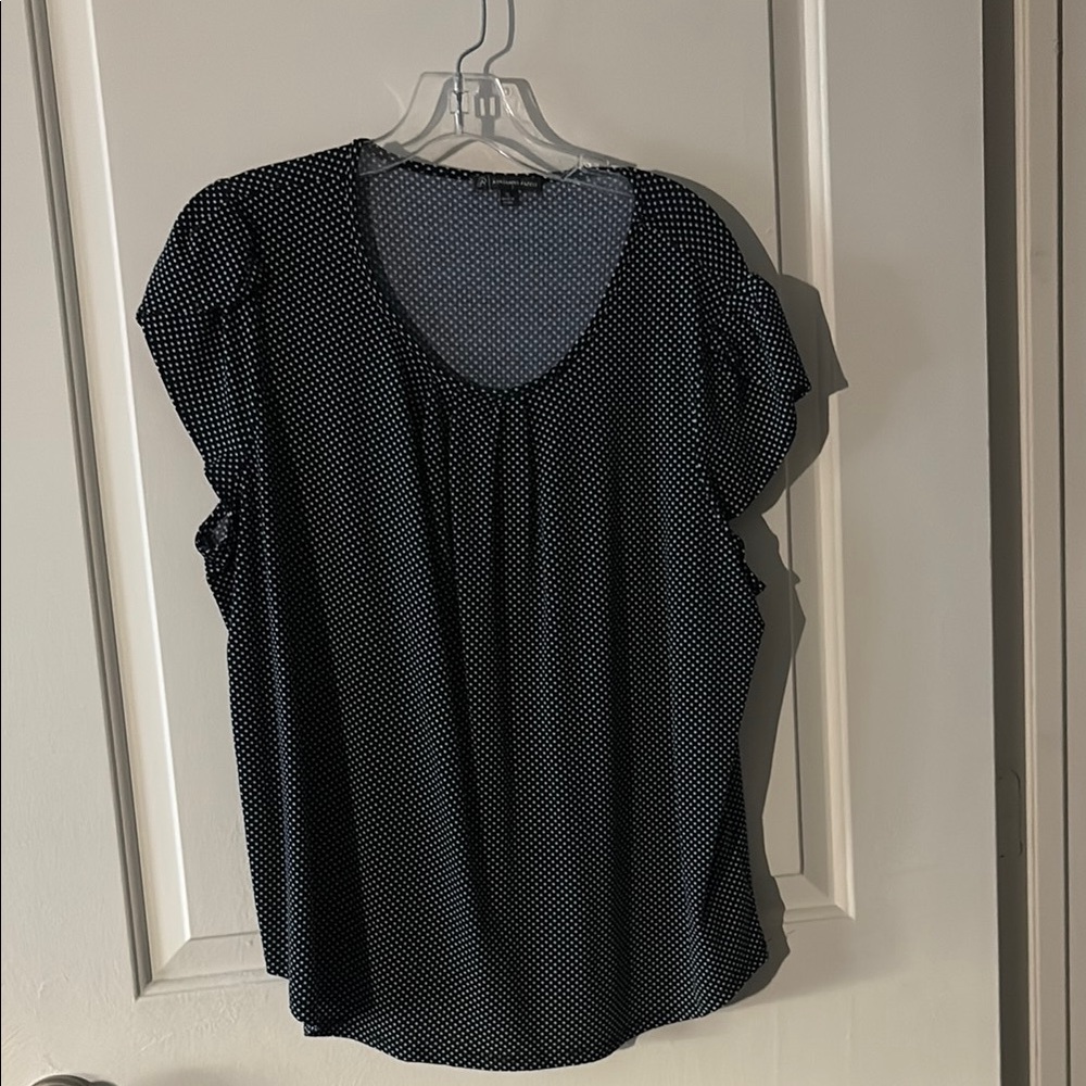 Adrianna Papell White and Blue Flutter Sleeve Blouse
